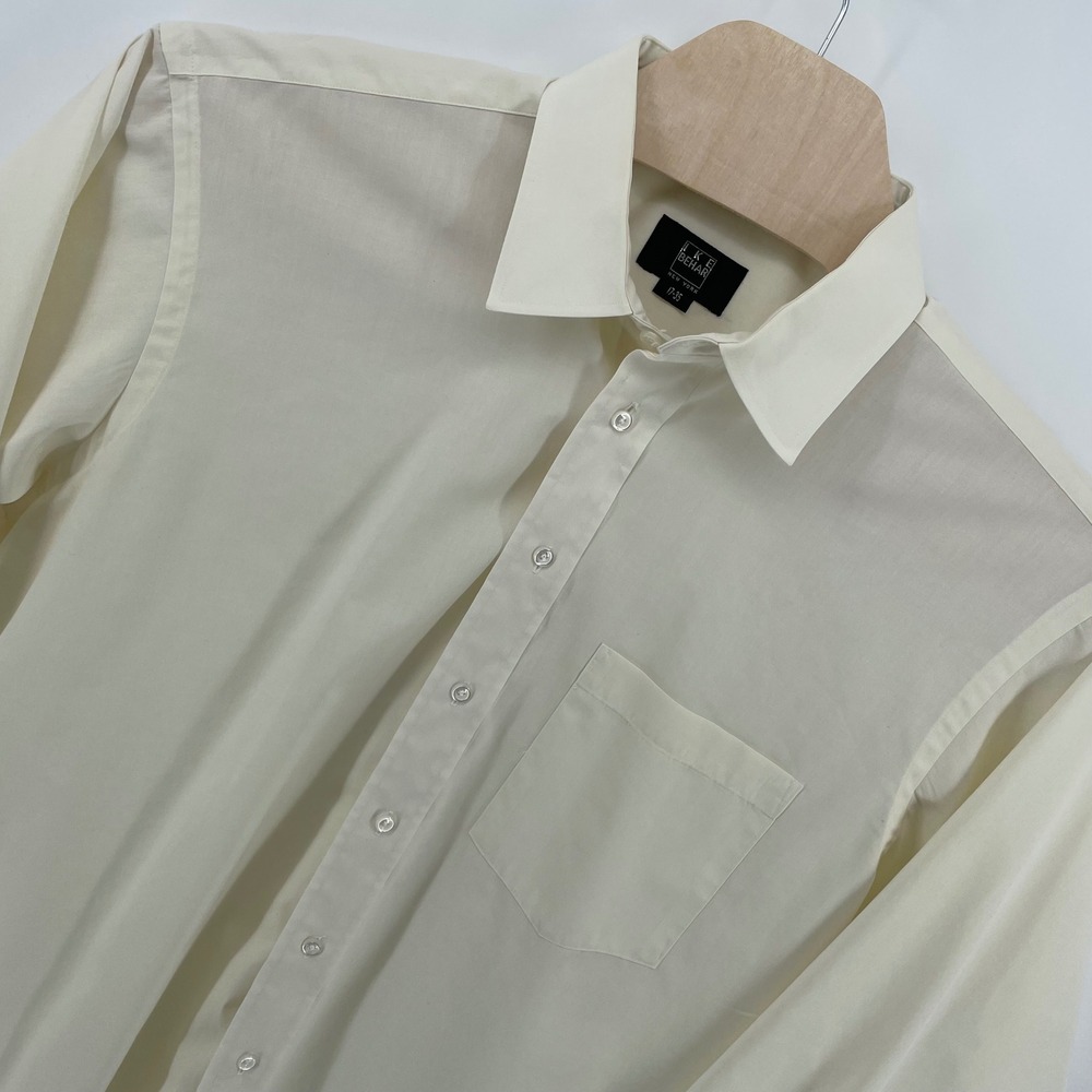 Ike Behar Mens Dress Shirt 17-35 Cream Long Sleeve Button Down Cotton Blend